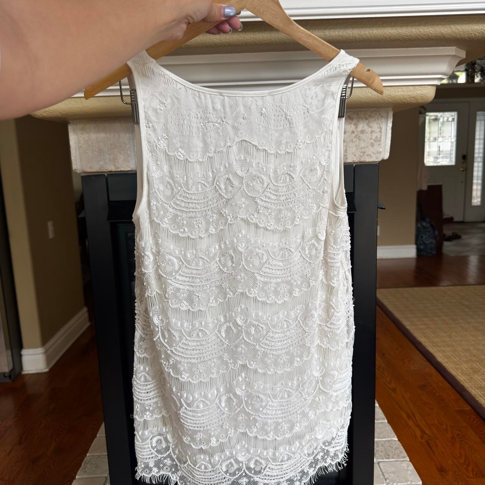 Boston Proper white beaded sleeveless top chic effortless size M - Picture 6 of 6